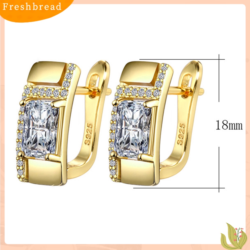 &lt; Freshbread &gt; 1pasang Anting Tusuk Bentuk Persegi Berlian Imitasi Perhiasan Fashion Penampilan Giwang Telinga Gaya Korea Untuk Pakaian Sehari-Hari