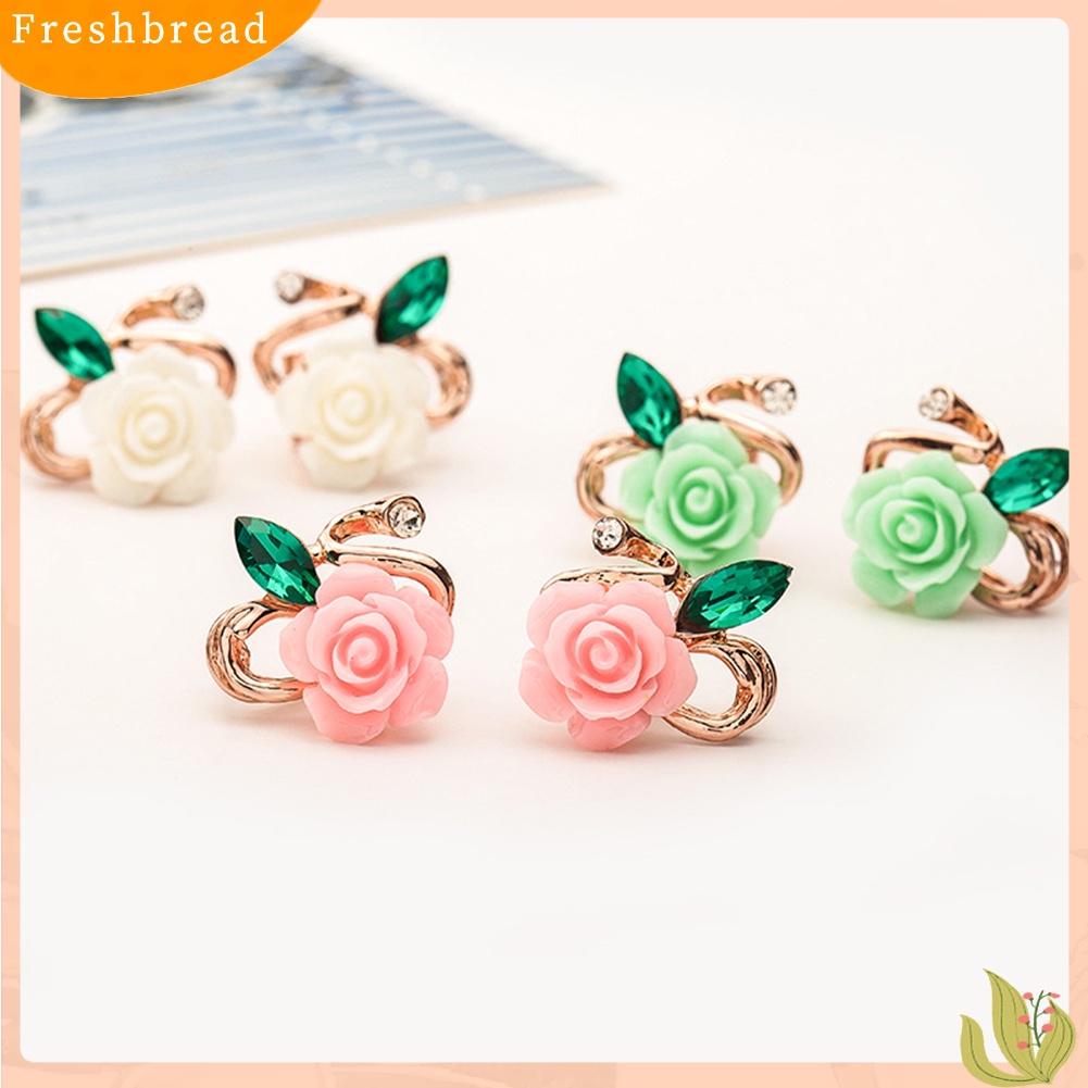 &lt; Freshbread &gt; Fashion Wanita Bunga Mawar Berlian Imitasi Ear Stud Klip Anting Perhiasan Hadiah Xmas