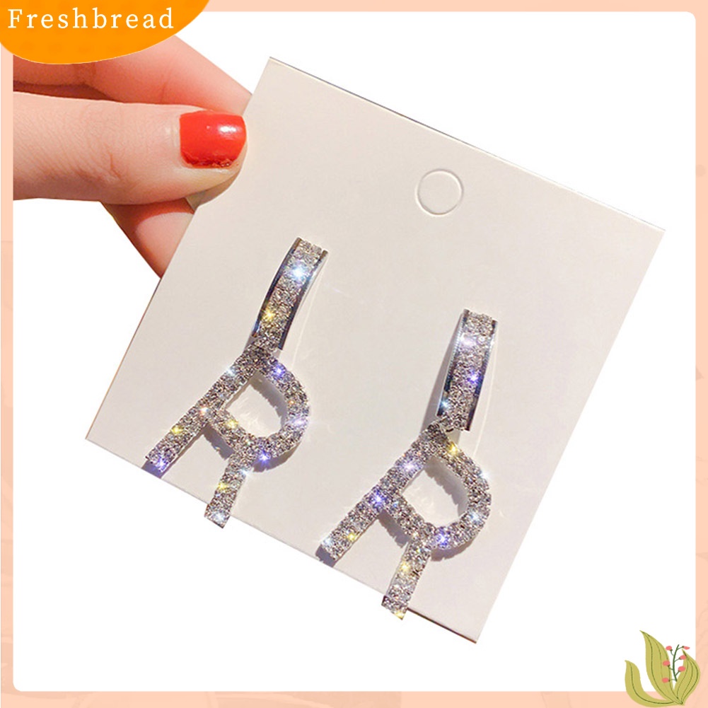 &lt; Freshbread &gt; Fashion Wanita Berlian Imitasi Huruf H R Menjuntai Ear Drop Earrings Pesta Perhiasan Hadiah