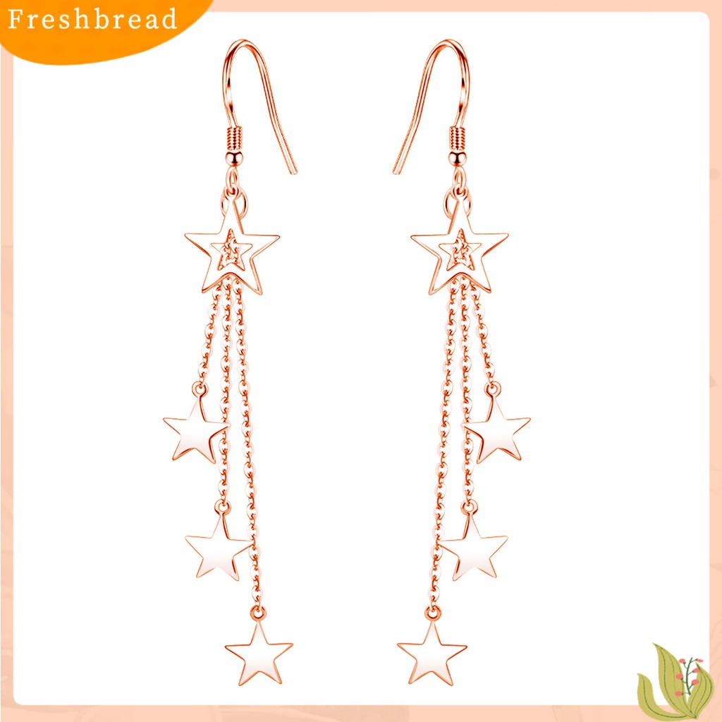 &lt; Freshbread &gt; Woman Glittering Star Mid-length Rumbai Kait Anting Perhiasan Aksesoris Hadiah