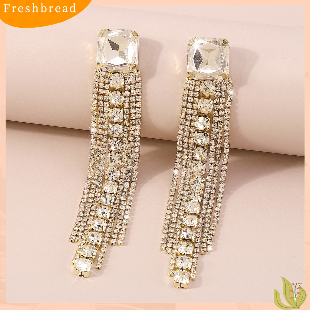 &lt; Freshbread &gt; 1pasang Anting Menjuntai Bohemian Rumbai Panjang Berlebihan Berkilau Geometris Hias Hadiah Kristal Imitasi Hias Drop Earrings Charm Perhiasan Untuk Perjamuan