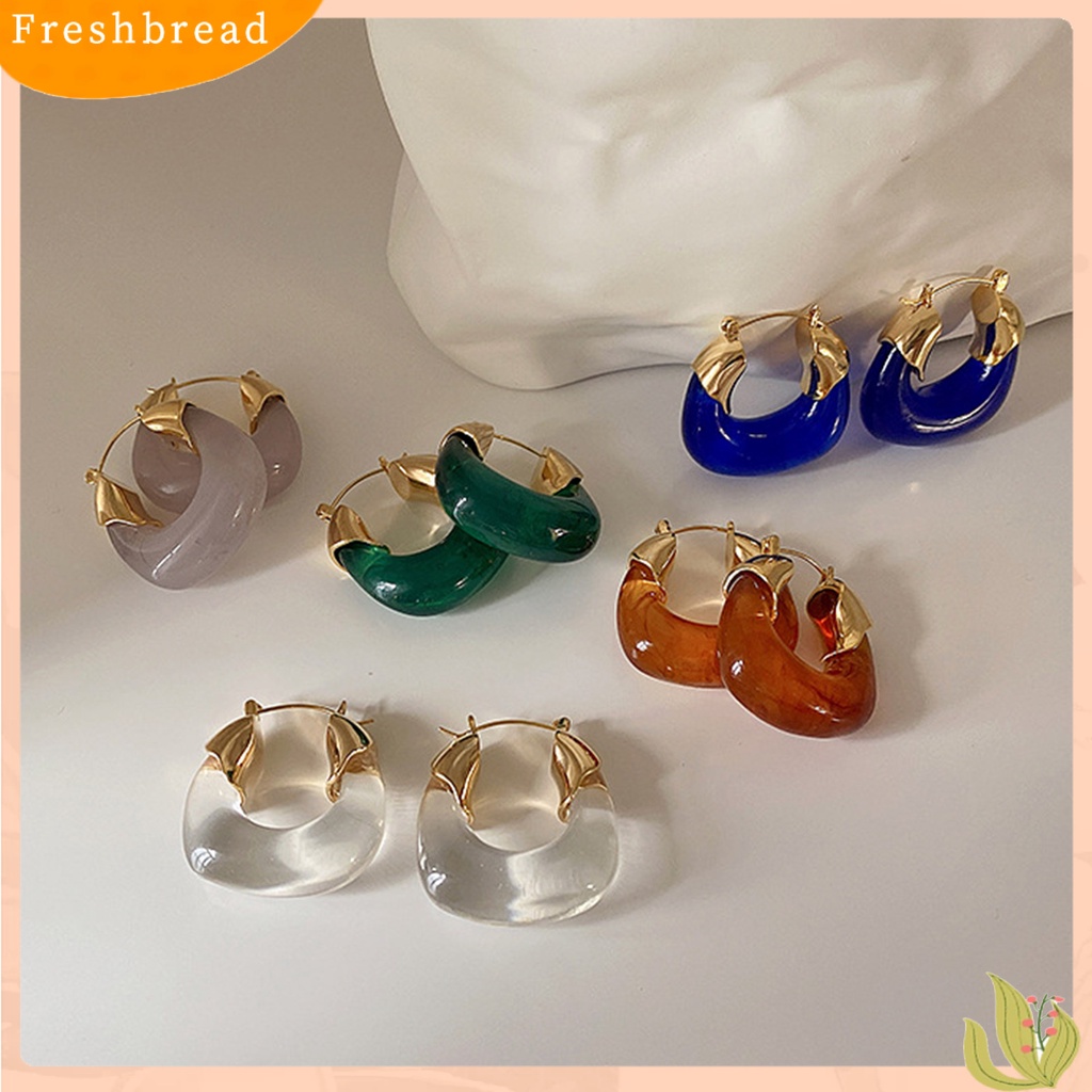 &lt; Freshbread &gt; 1pasang Anting Resin All-match Hias Glossy Retro Stud Hook Hoop Earrings Untuk Pernikahan