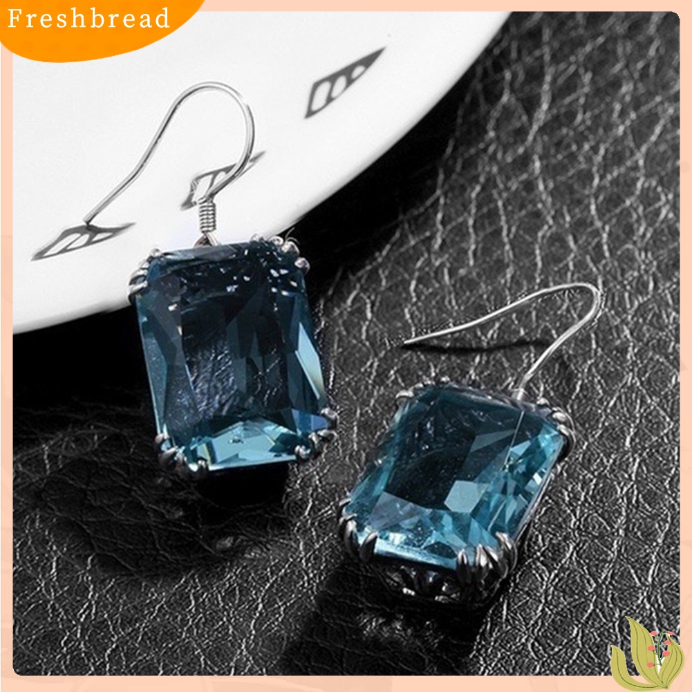 &lt; Freshbread &gt; Fashion Pesta Wanita Square Cubic Zirconia Pendant Hook Earrings Perhiasan Hadiah