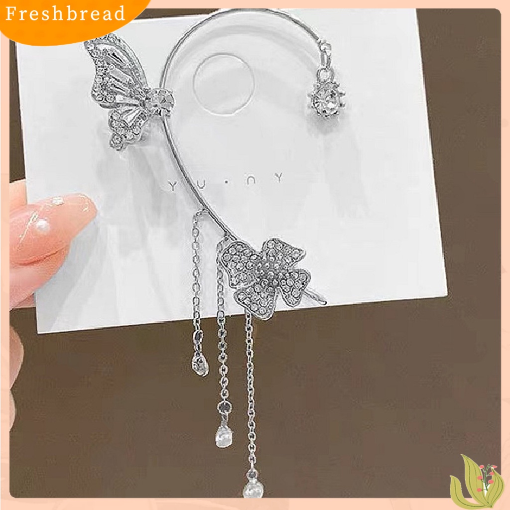 &lt; Freshbread &gt; 1Pc Manset Telinga Mewah Temperamen Dekorasi Geometris Tinggi Gloss Berdandan Tanpa Tindik Shiny Cubic Zirconia Butterfly Ear Cuff Perhiasan Aksesoris