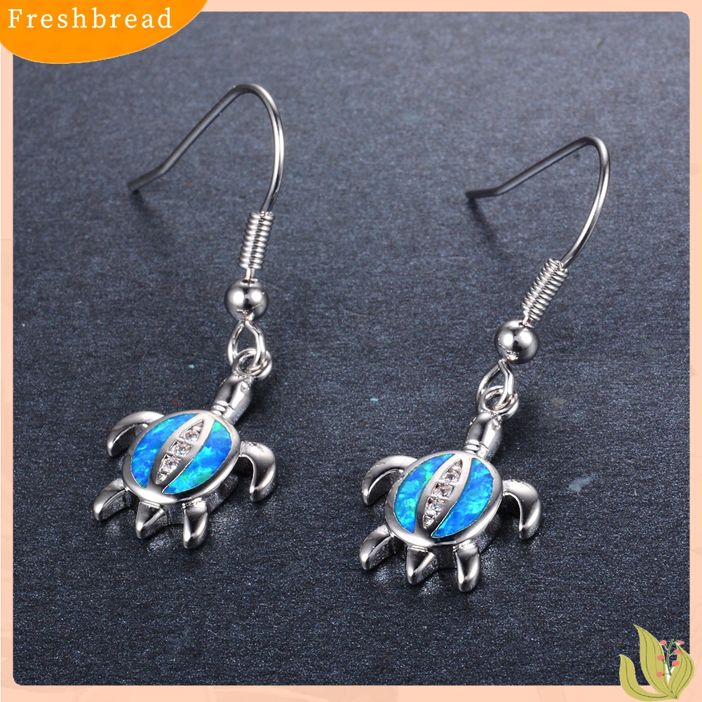 &lt; Freshbread &gt; Lucu Wanita Faux Opal Berlian Imitasi Hias Turtle Menjuntai Kait Anting Perhiasan Hadiah