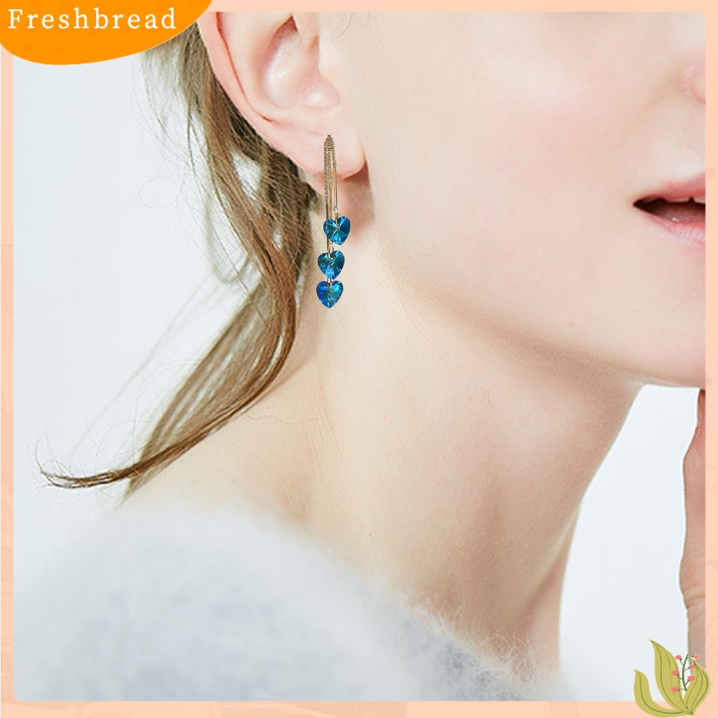 &lt; Freshbread &gt; 1pasang Anting Wanita Trendi Berlian Imitasi Hias Hadiah Kristal Imitasi Rumbai Lady Menjuntai Earrings Untuk Pernikahan