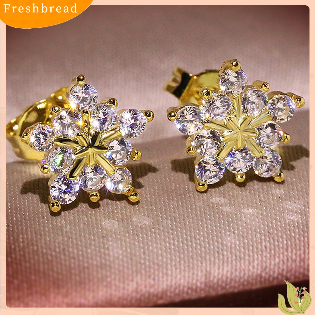 &lt; Freshbread &gt; Fashion Wanita Berlian Imitasi Penuh Bertatahkan Snowflake Ear Stud Earrings Perhiasan Hadiah