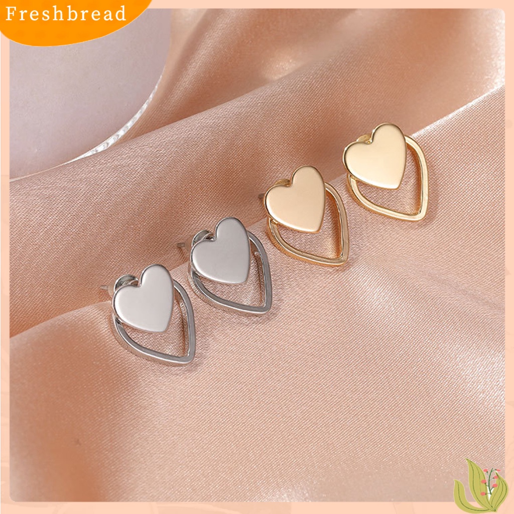 &lt; Freshbread &gt; 1pasang Anting Stud Dua Lapis Hati Wanita Sederhana Indah Semua Pertandingan Ear Studs Untuk Pakaian Sehari-Hari