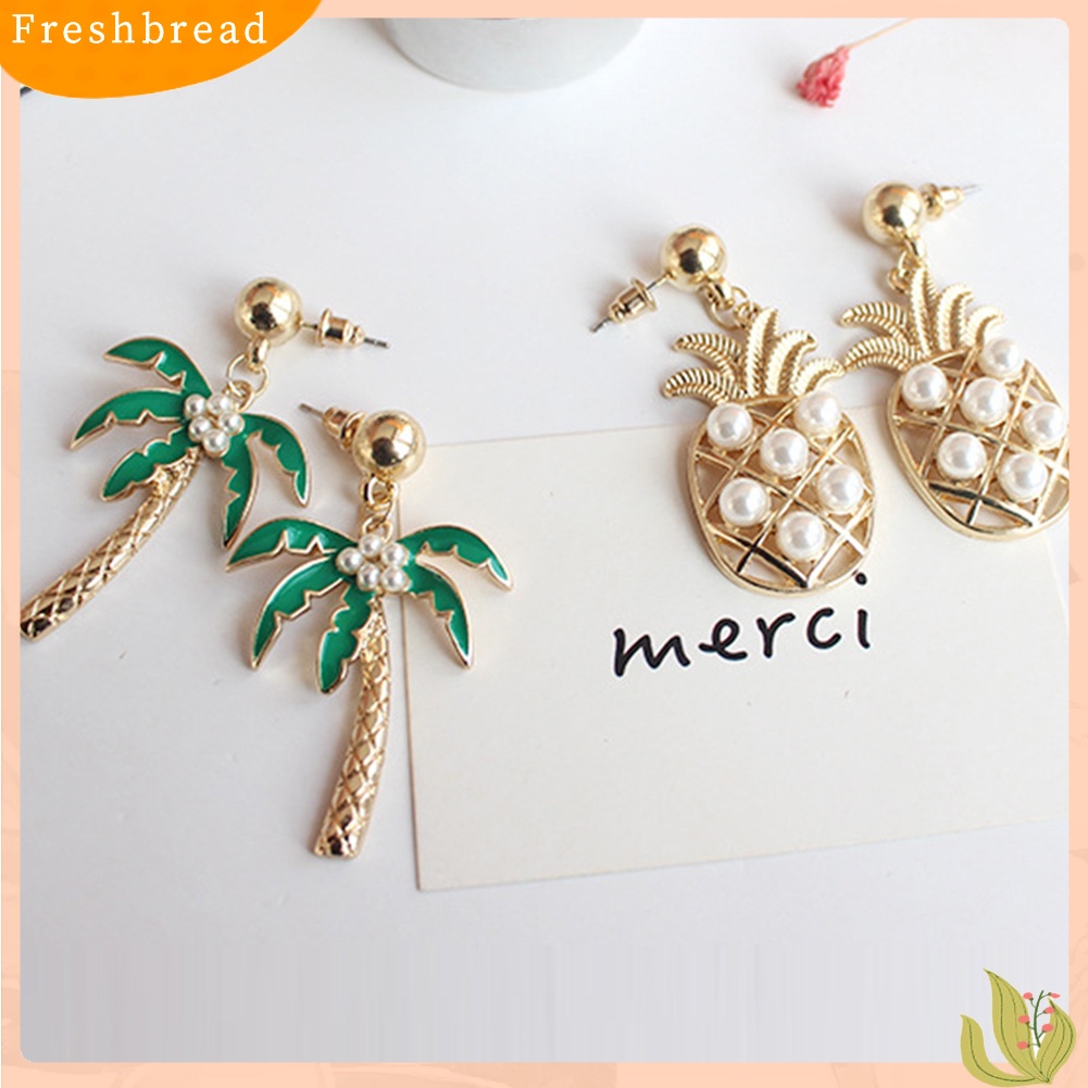 &lt; Freshbread &gt; Kartun Nanas Pohon Kelapa Kaktus Liontin Anting Wanita Ear Studs Jewelry