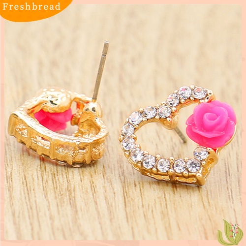 &lt; Freshbread &gt; Wanita Cinta Hati Berlian Imitasi Bunga Mutiara Imitasi Ear Studs Earrings Perhiasan Hadiah