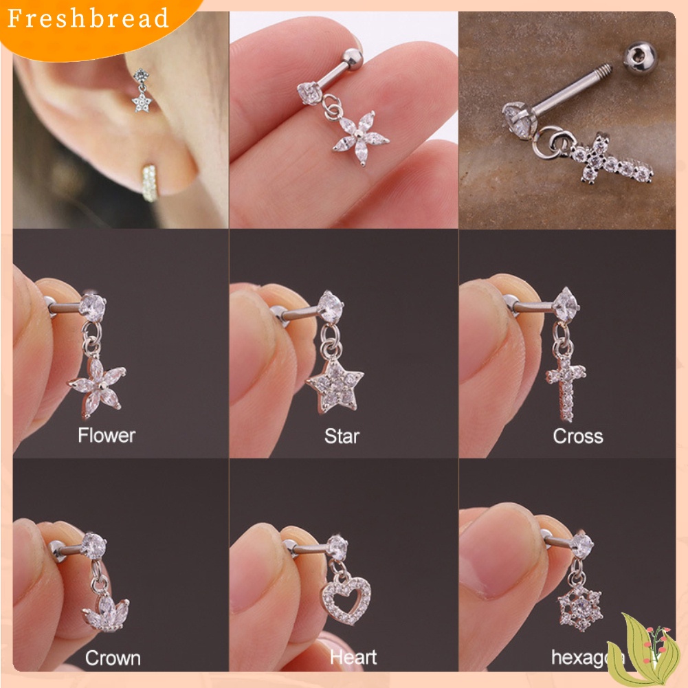 &lt; Freshbread &gt; 1Pc Wanita Bintang Bunga Cubic Zirconia Menjuntai Ear Stud Earring Perhiasan Tulang Rawan