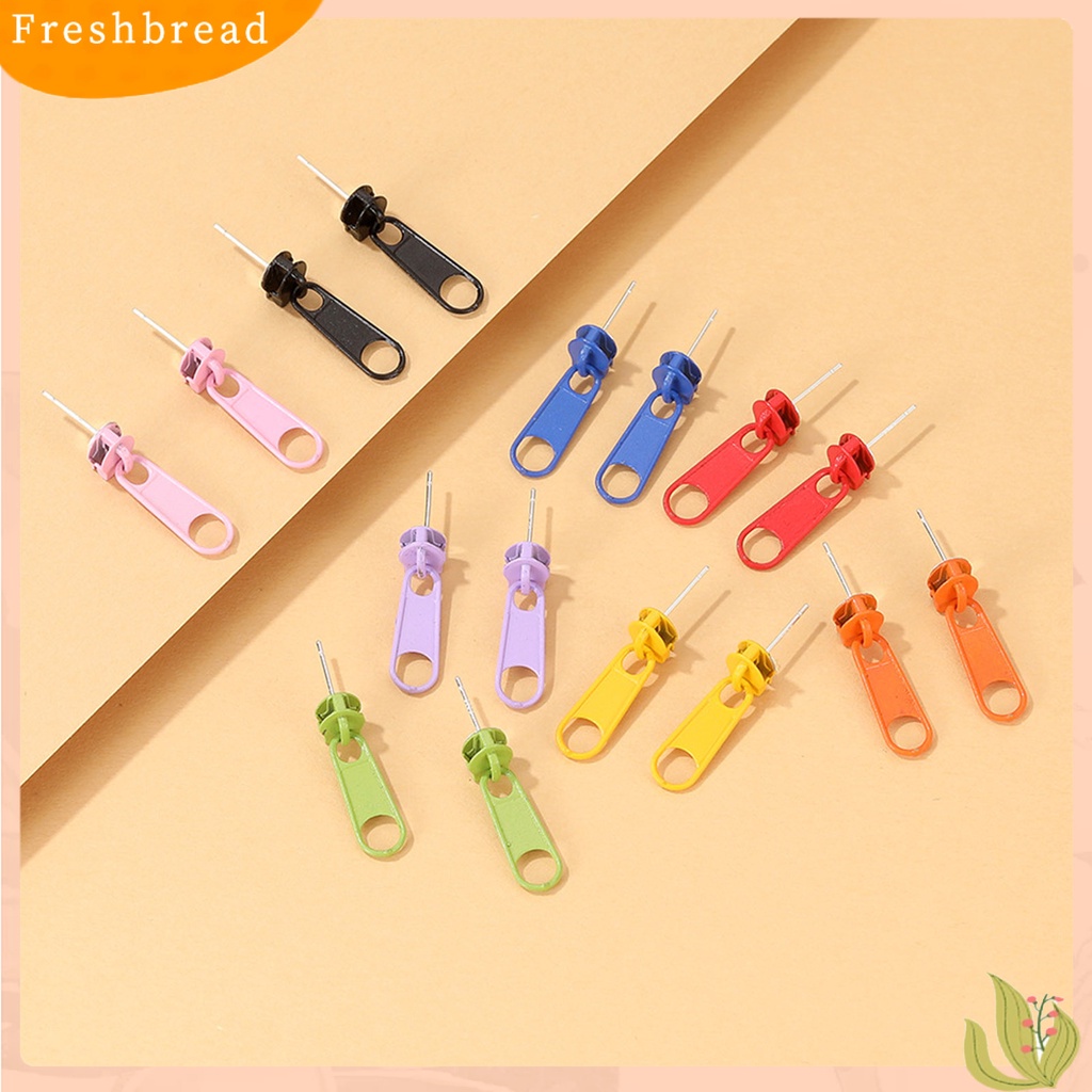< Freshbread > 1pasang Anting Tusuk Resleting Bentuk Perhiasan Lapis Kartun Warna Permen Ear Studs Untuk Pesta
