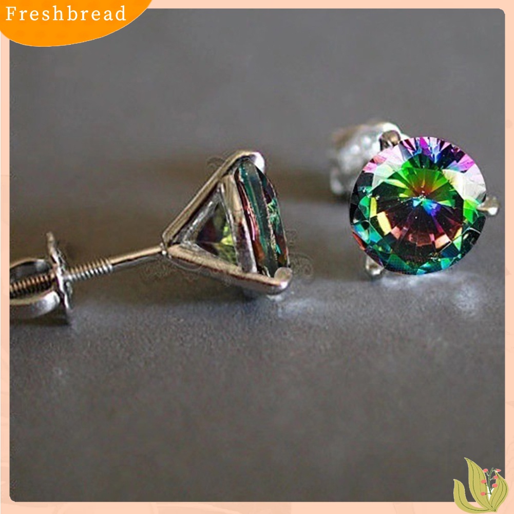 &lt; Freshbread &gt; Wanita Bulat Cubic Zirconia Tiga Cabang Sekrup Telinga Stud Anting Perhiasan Hadiah