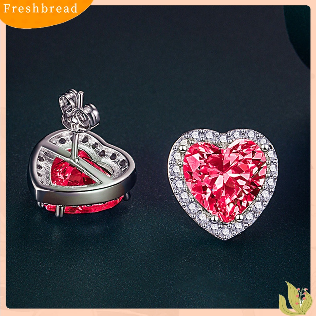 &lt; Freshbread &gt; 1pasang Anting Alloy Shiny Indah Bentuk Hati Ear Studs Untuk Pesta