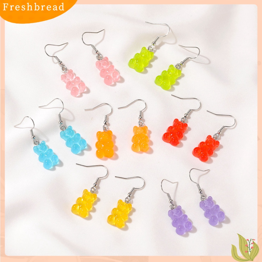 &lt; Freshbread &gt; 1pasang Anting Stud Lovely Trendy Resin Teddy Bear Drop Earring Untuk Dekorasi