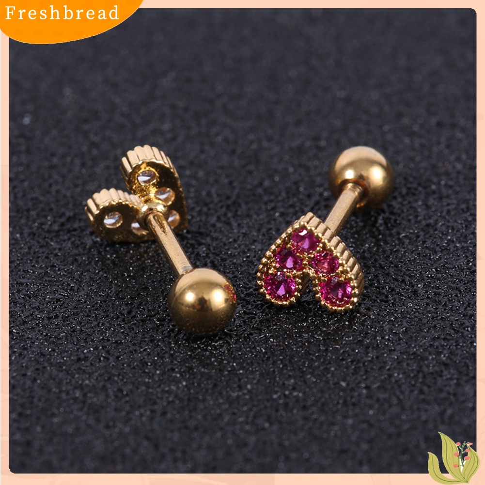 &lt; Freshbread &gt; 1Pc Wanita Berlian Imitasi Hias Jantung Telinga Stud Anting Tindik Tulang Rawan Perhiasan