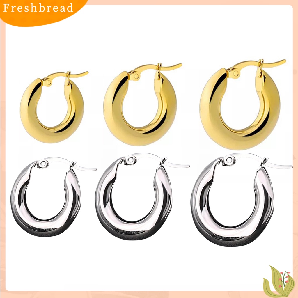 &lt; Freshbread &gt; 1pasang Anting Hoop Wanita Bulat Menebal Berlebihan Semua Pertandingan Padat Punk Anting Perhiasan Aksesoris