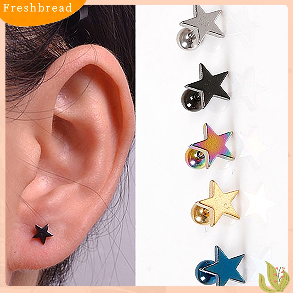 &lt; Freshbread &gt; 1pasang Charms Perhiasan Anting Stud Telinga Bahan Alloy Motif Pentagram Unisex Untuk Pesta