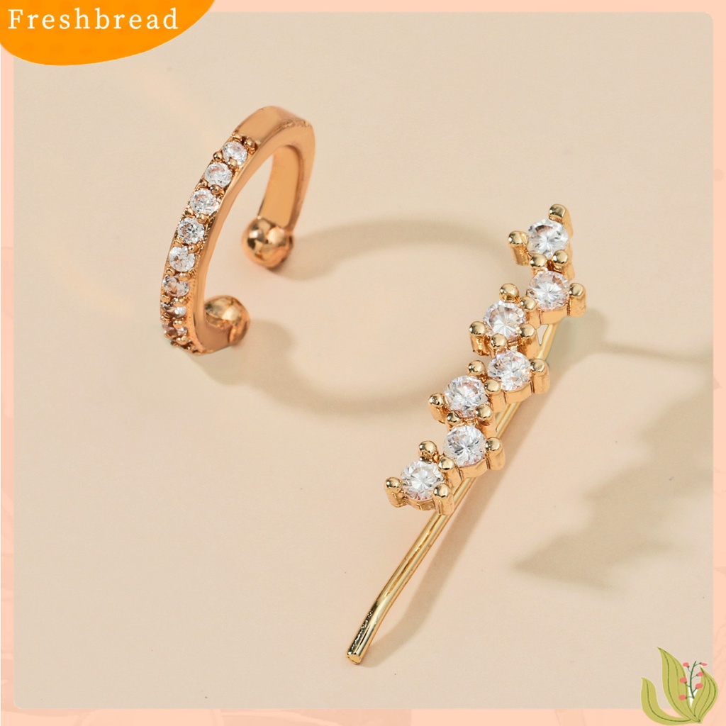 < Freshbread > 2Pcs Klip Anting Bentuk C Berlian Imitasi Wanita Mutiara Imitasi Geometri Bintang Manset Telinga Aksesoris Perhiasan
