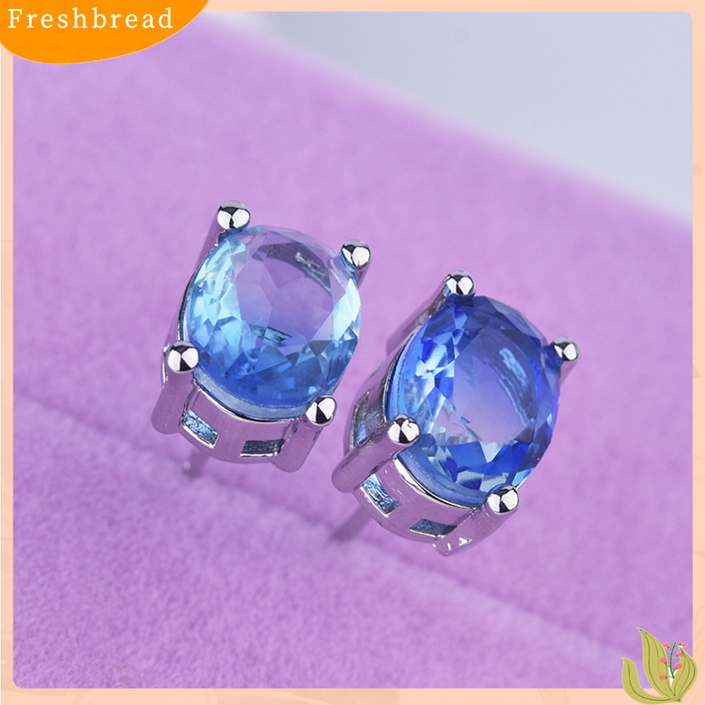 &lt; Freshbread &gt; Fashion Wanita Oval Potong Batu Permata Imitasi Hias Telinga Stud Anting Pesta Perhiasan Hadiah