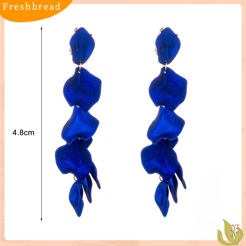 &lt; Freshbread &gt; 1pasang Bersinar Elegan Wanita Anting Ornamen Kelopak Mawar Panjang Rumbai Drop Earrings Perhiasan Aksesori