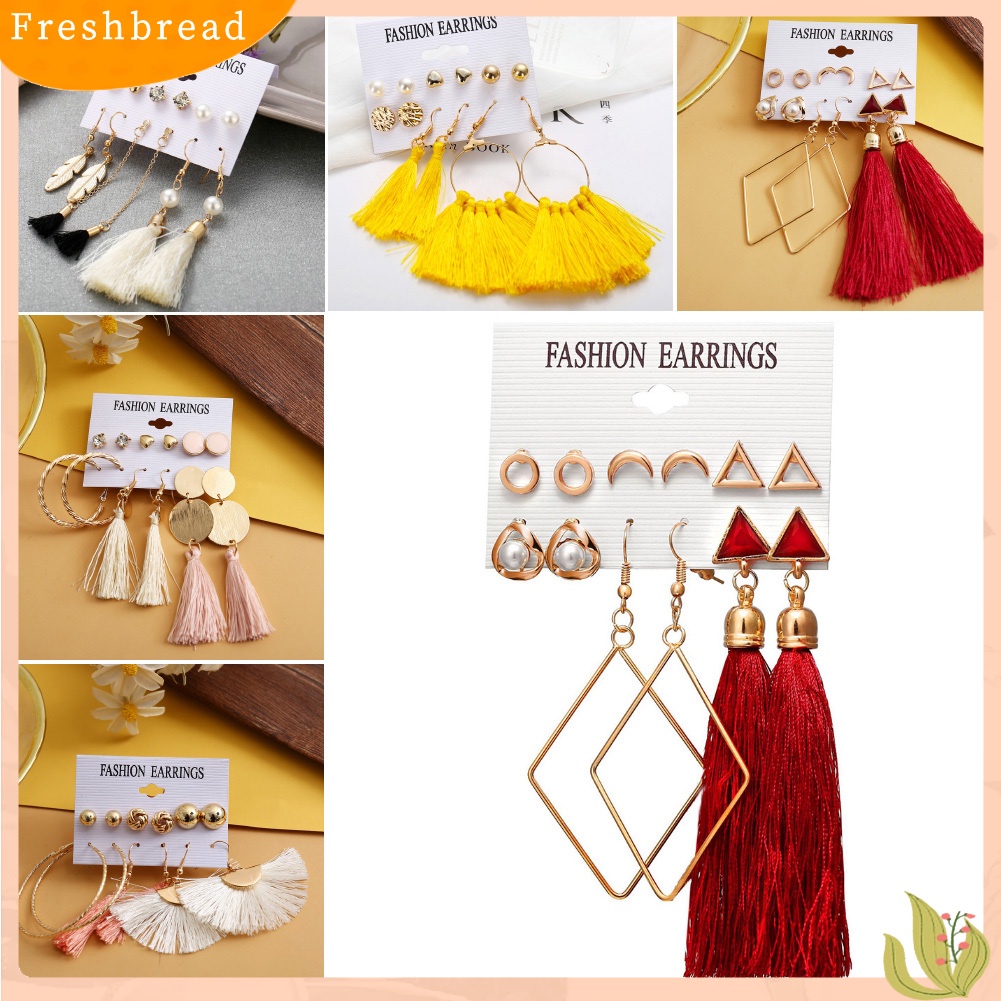 &lt; Freshbread &gt; 6Pcs/Set Bohemia Wanita Rumbai Kait Anting Ear Stud Set Perhiasan Aksesoris