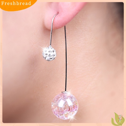 &lt; Freshbread &gt; Wanita 2ujung Bola Tembus Retak Mutiara Imitasi Menjuntai Panjang U Hook Earrings