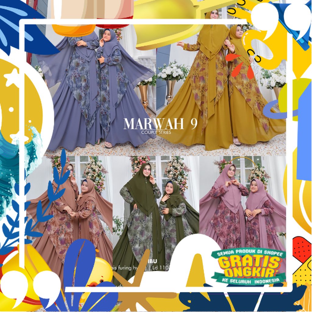 Zahira1808 Marwah 9 Gamis Couple Ibu dan anak Muslim Syari Ibu Busui Dress Hijab Terlaris/ kopel ibu