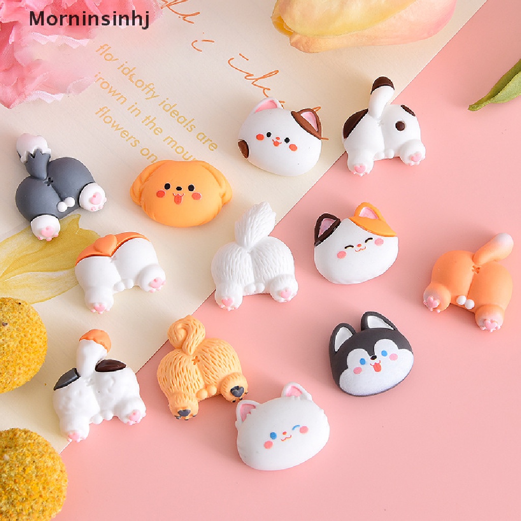 Mornin 10 Pcs Kartun Lucu Kucing Anjing Kepala Dan Buttress Set Resin Datar Kembali Scrapbooking DIY Perhiasan Craft Dekorasi Aksesoris Ponsel Case Kulkas Stiker id