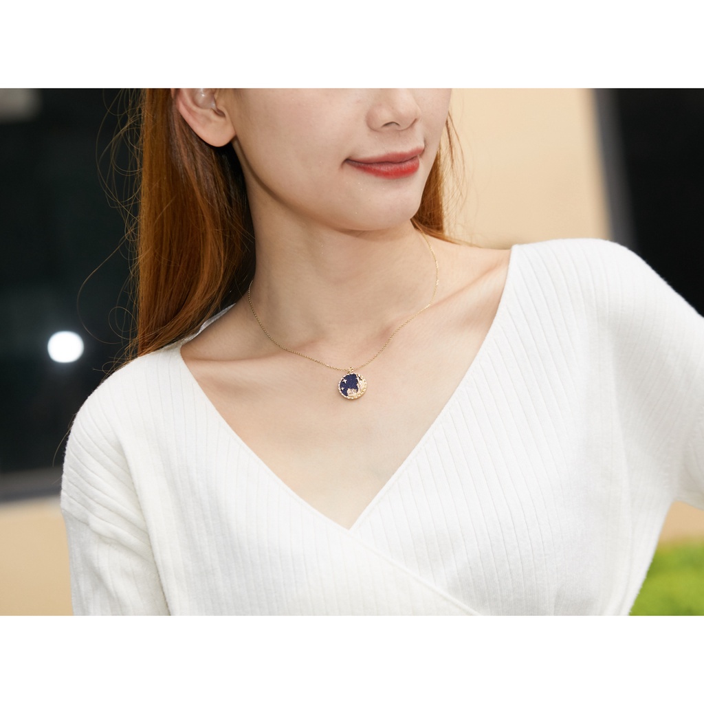 Goldkingdom Fashion Perhiasan Aksesoris Ready Stock Kreatif Es Dan Salju Beruntung Kalung Biru Berlapis Dengan Emas Geometris Castle Constellation Perhiasan Gadis