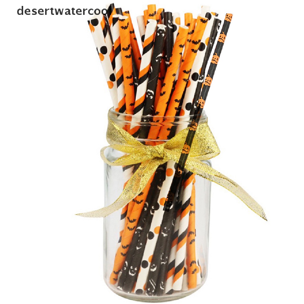 Deid 25pcs Halloween Minum Sedotan Kertas Labu Kelelawar Spider Web Skeleton Pola Penyihir Sedotan Halloween Perlengkapan Pesta Dekorasi Martijn