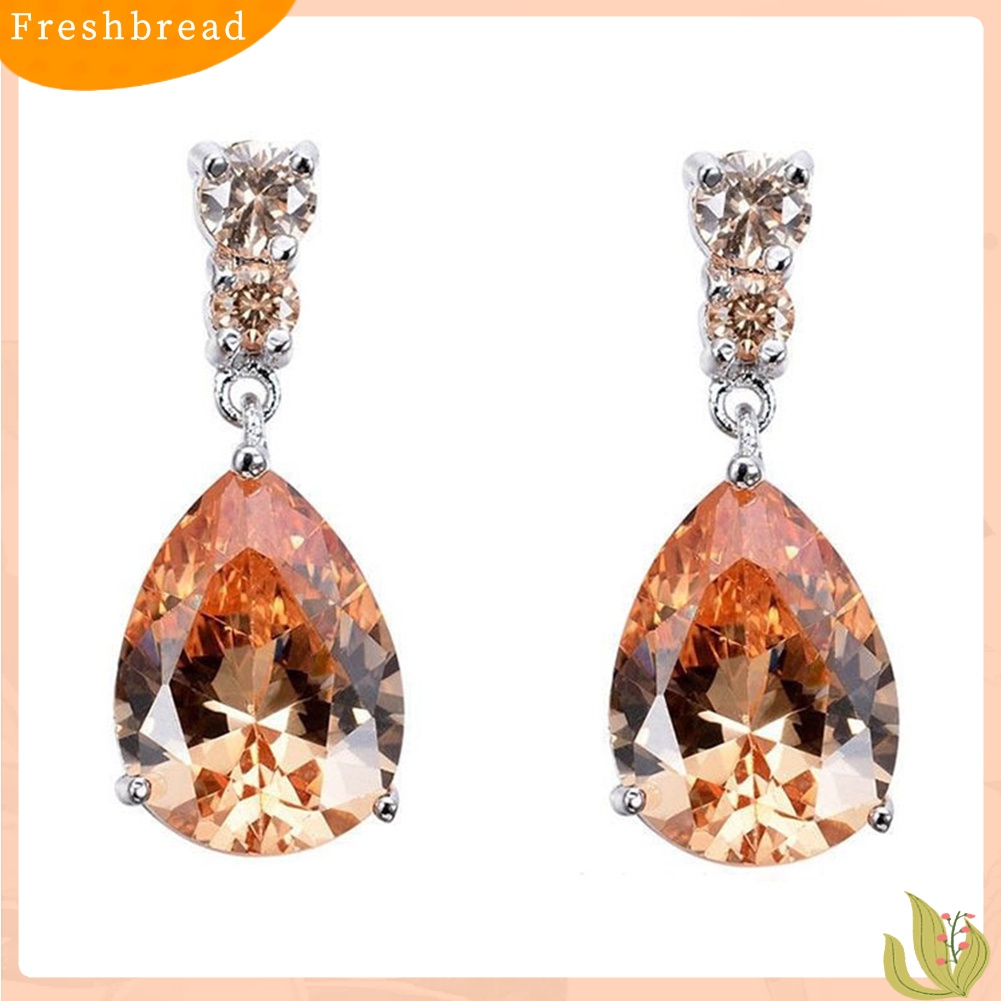 {In Stock} Fashion Wanita Teardrop Cubic Zirconia Hias Menjuntai Stud Earrings Perhiasan Hadiah