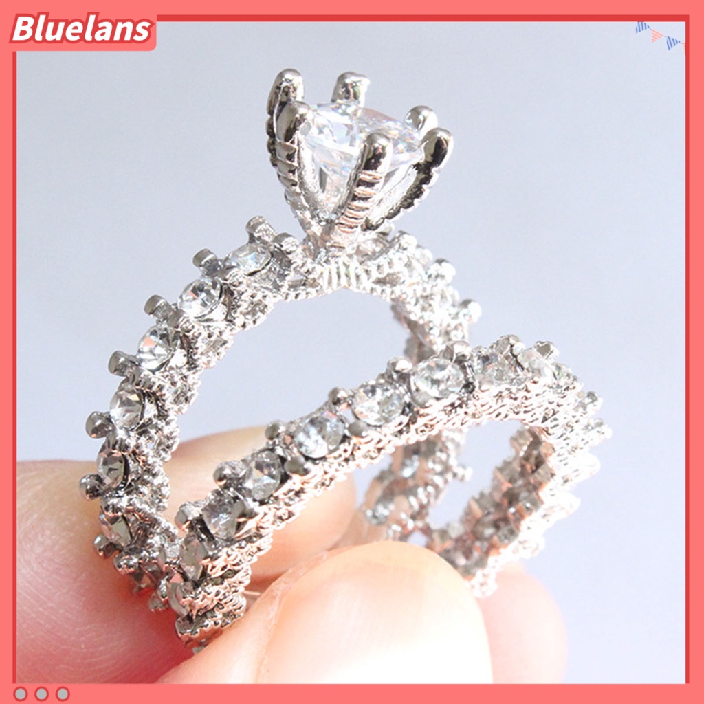 {In Stock} 1pasang Cincin Wanita Full Berlian Imitasi Hias Tidak Luntur Ringan Simetris Pernikahan Circlet Untuk Ulang Tahun