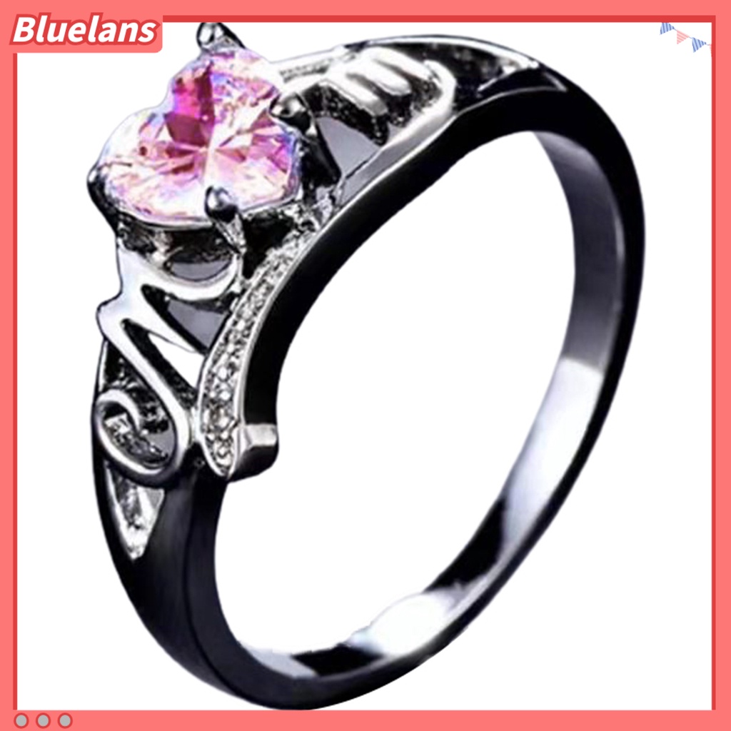 {In Stock} Cincin Wanita Cinta Hati Electroplated Cubic Zirconia Bentuk Hati Jari Cincin Perhiasan Untuk Pertunangan
