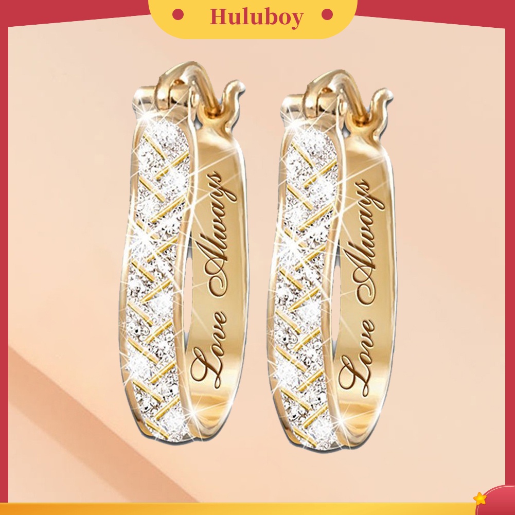 {Ready Stock} Wanita Fashion Kristal Imitasi Cubic Zirconia Alloy Hoop Earrings Pesta Perhiasan Hadiah