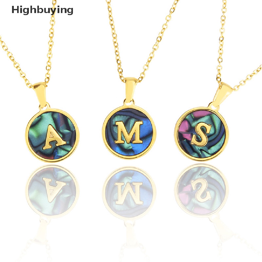 Hbid 26huruf Fashion Kalung Rantai Stainless steel Abalone Shell Alphabet Pendant Glory