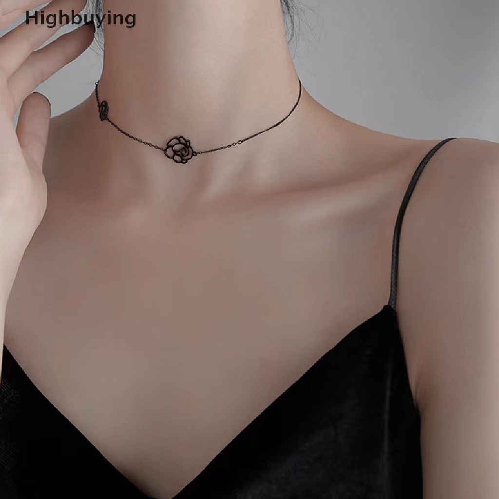 Hbid Kalung Camelia Korea Gothic Black Rose Kalung Pendek Leher Rantai Choker Glory