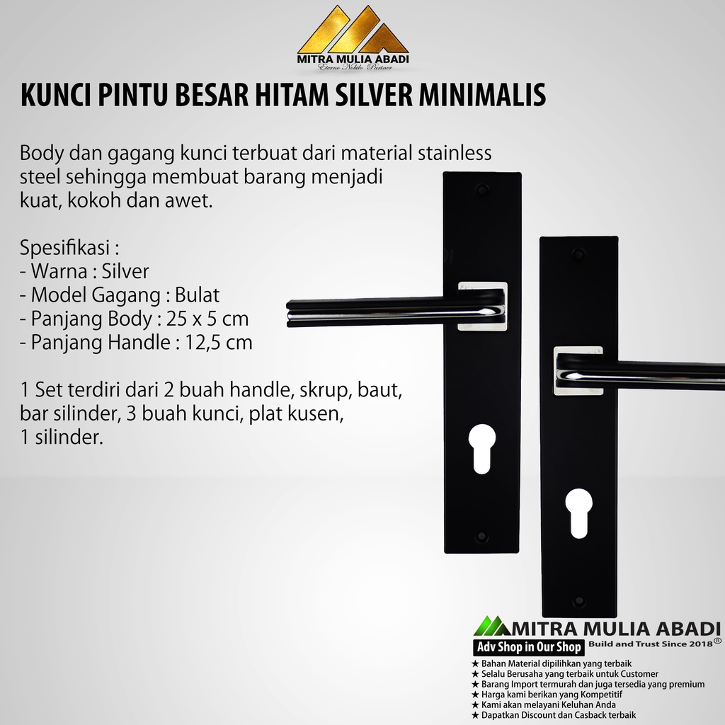 Kunci Pintu Handle Besar Hitam Minimalis Eropa Fullset