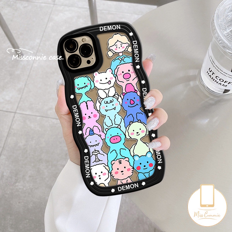 Kartun Hewan Wavy Edge Case Realme C53 10c55 9i 56i C35 C25 C30 5i 8c12 C15 C21Y C33 C11 C25Y C25s 8i 7i 7 5s C17 C20A C20 8Pro 9Pro+9 C3 Monster Kecil Lucu Imut Soft Sarung