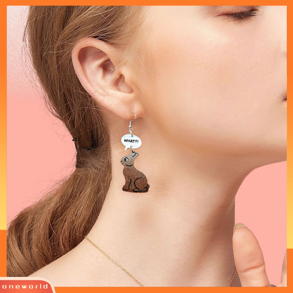 [OWR] 1pasang Liontin Anting Kartun Hewan Liontin Eye-catching Geometris Menarik Telinga Dekorasi Akrilik Paskah Perhiasan Cokelat Kelinci Rabbit Earrings Perhiasan Aksesori