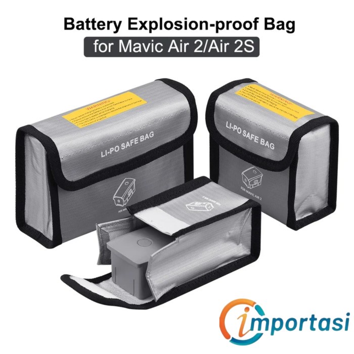 LiPo Battery Safe Bag DJI Mavic Air 2 &amp; 2S Explosion-proof Tas Baterai - 3 Batteries Bag