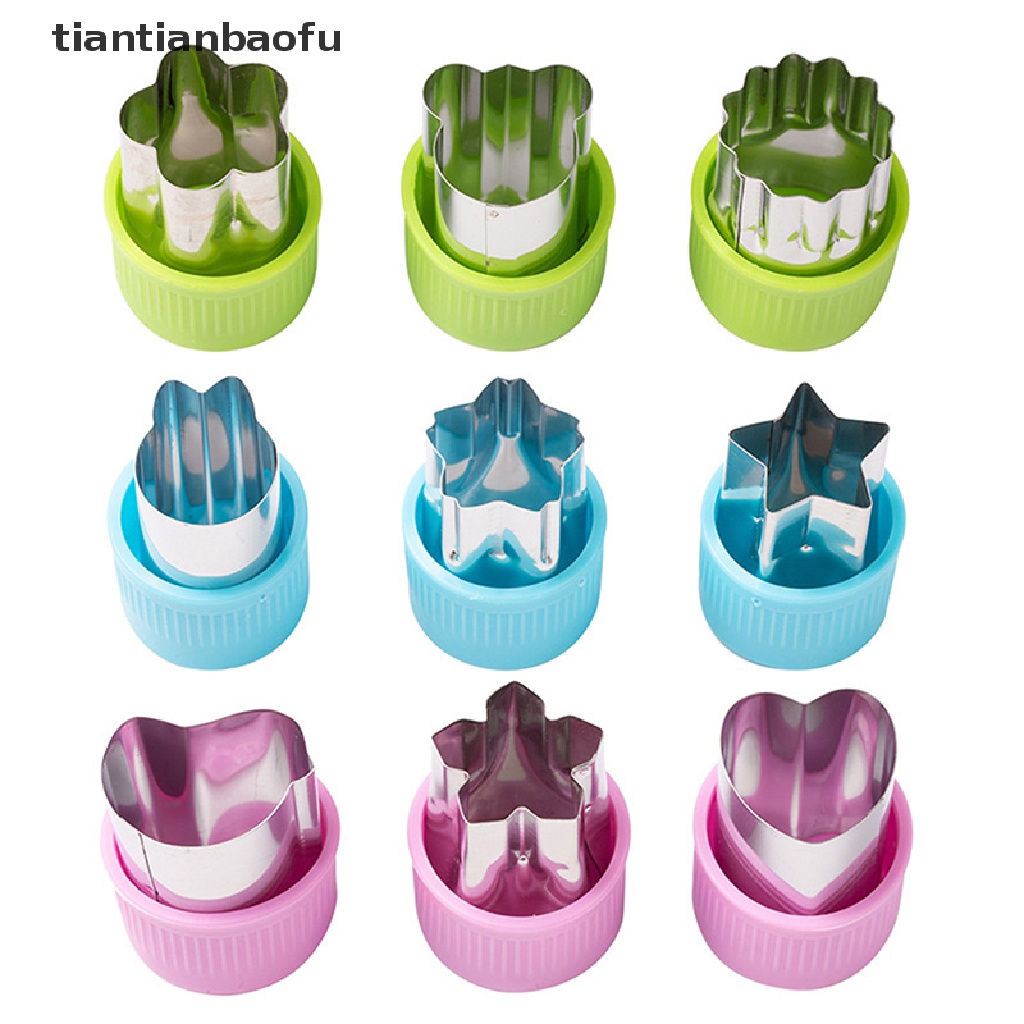 [tiantianbaofu] 3pcs/set Bintang Bentuk Hati Pemotong Sayuran Gagang Plastik Alat Masak Portabel Stainless Steel Buah Cutg Die Gadget Dapur Butik