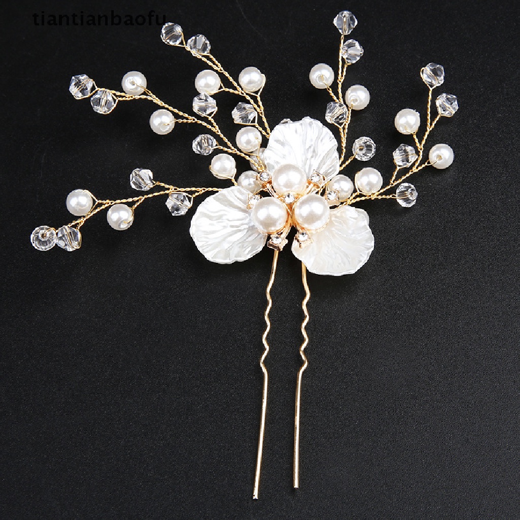 [tiantianbaofu] Vintage Handmade Emas Pernikahan Aksesoris Rambut Mutiara Kristal Jepit Rambut Klip Tongkat Headpiece Dekorasi Pesta Untuk Hiasan Rambut Butik