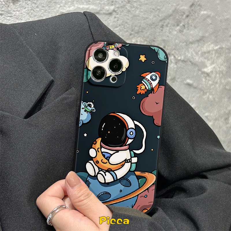 Casing Realme C31 C25Y C30 10 C35 C33 C20 C25s 8pro 9 9i 8 5i 6i 7 C21Y C25 C11 8i 10 C15 C21 C12 C3 5 7i Narzo 20 Pro 30A C17 NASA Kartun Lucu Astronot Tepi Lurus Soft Sarung