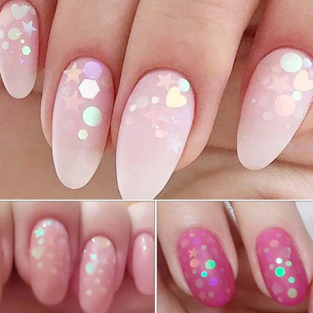 AUGUSTINA Agustina Paku Payet Wanita Warna-Warni Cinta Hati Hexagons Bintang Hologram Glitter Kuku Glitter Serpihan