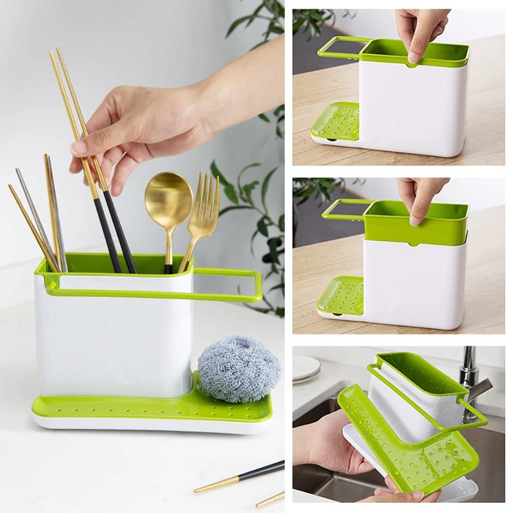 Populer Drain Storage Rack PP Utensils Holder Alat Dapur Rak Dapur