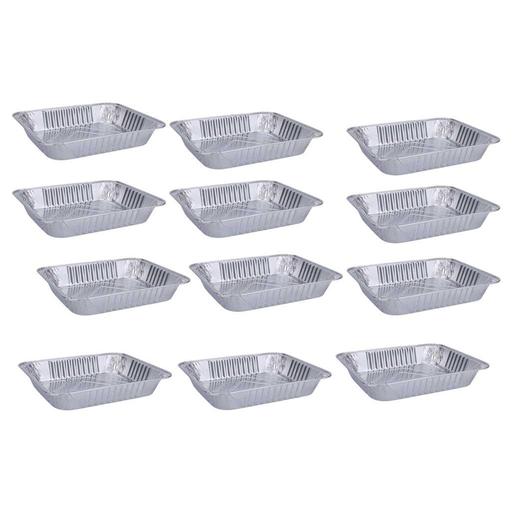 12pcs Wadah Makanan Aluminium Foil Sekali Pakai Persegi Panjang Packing Kotak Multi Guna Takeaway Memasak Liners Microwave