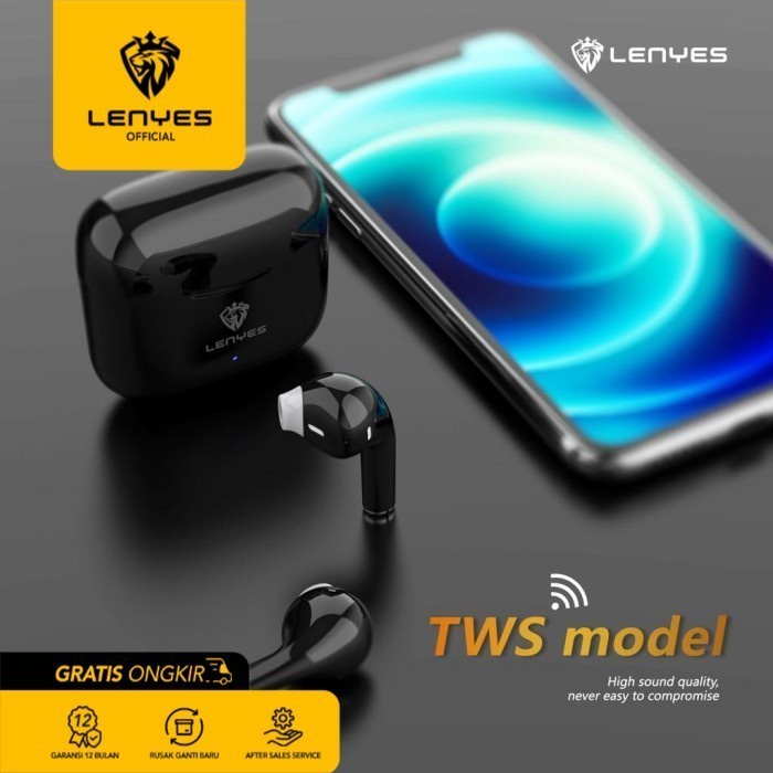 LENYES TWS Earphone Air 45 True Wireless Headset Touch Hi-Fi Bluetooth - Putih headset handsfree earbud rechargeable stereo in ear mini