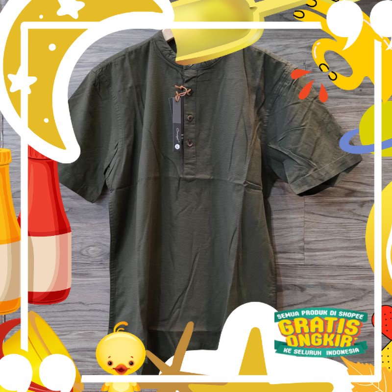 Kemeja Pria Kasual Original Concept Hijau Army Lengan Pendek Lengan Panjang, Basic, Kancing Full, Ka