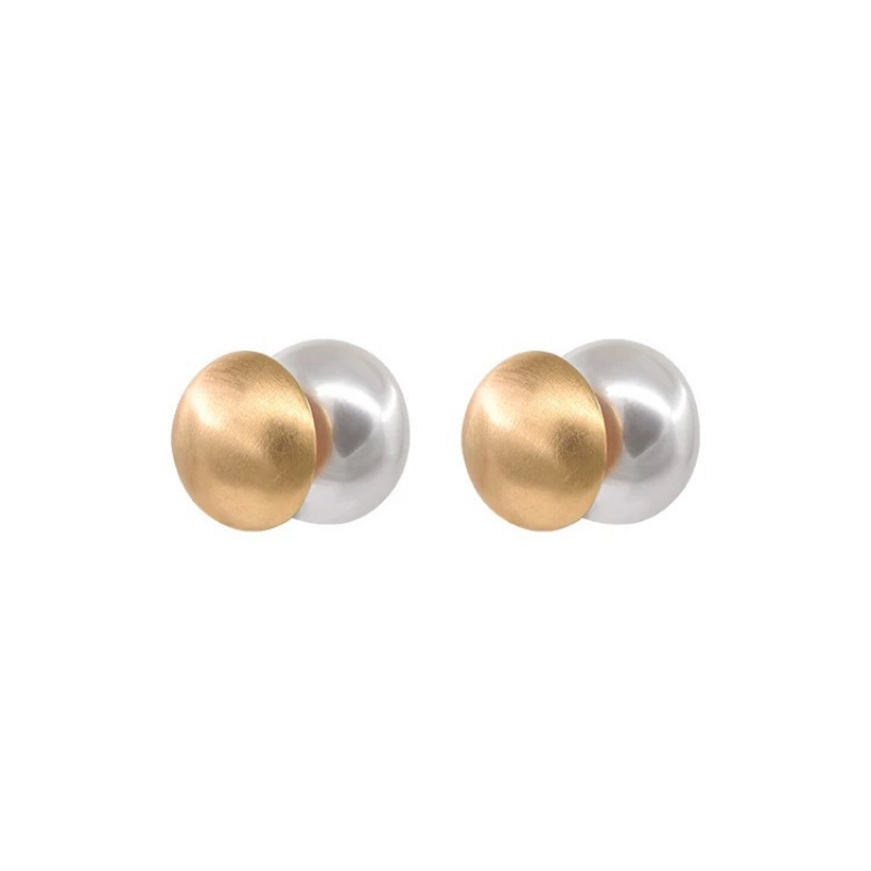 Anting Vintage brushed metal pearl Untuk Wanita Aksesoris fashion Kepribadian Korea